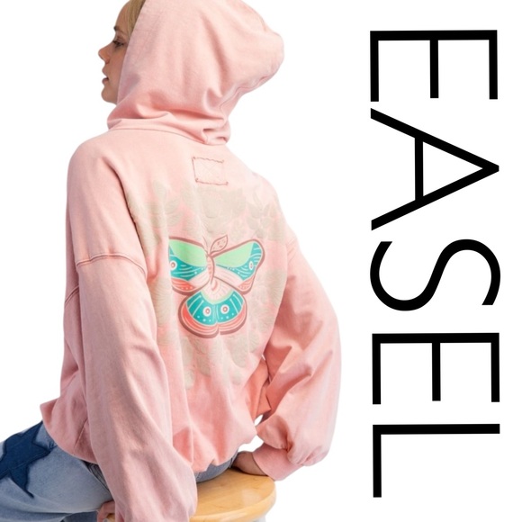 easel Tops - 0590:  EASEL NWT HOODIE BLUSH PINK (R2)